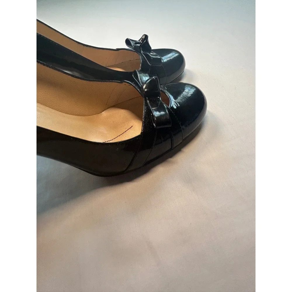 Kate Spade New York Karolina Pumps Women 8.5 Black Patent Leather Bow Round Toe